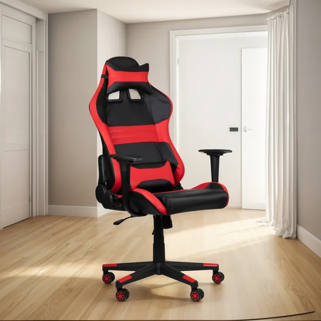 Silla Pc Gamer Premium Racing Asiento Ergonomico Reclinable Color Negro/Rojo Material del tapizado Cuero sintético