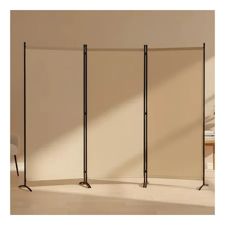 Biombo Separador De Ambientes Beige 3 Paneles Plegable 259 X 180 Cm Divisor Decorativo Para Sala Recámara Oficina Estructura Resistente Diseño Moderno Lisa