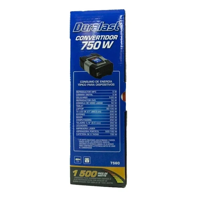 Inversor De Corriente Duralast 7560 12v A 110v 750w Continuos 1500w Pico