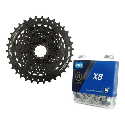 Cassete Shimano Hg31 11-34 Megarange + Corrente Kmc Prata 8v