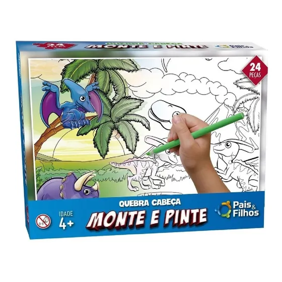 Quebra Cabeca Monte E Pinte Dinossauros 24pcs Pais E Filhos