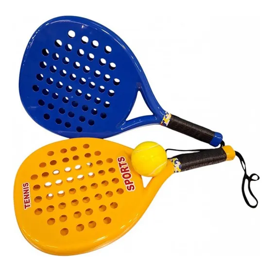 Paleta De Plastico X2 Playa Tenis Paddle Incluye Pelota Color Amarillo/azul