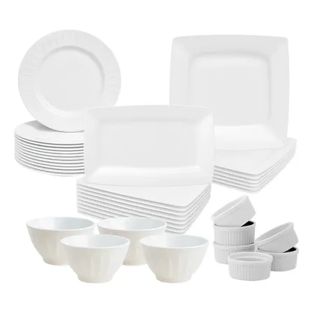 Kit 6 Pratos Redondos + 6 Quadrados + 6 Bowls + 6 Bandejas Branco