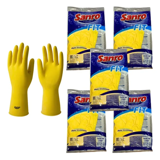 Kit 5 Prs Luva De Latex Forrada Para Lavar Louça Limpeza Ca