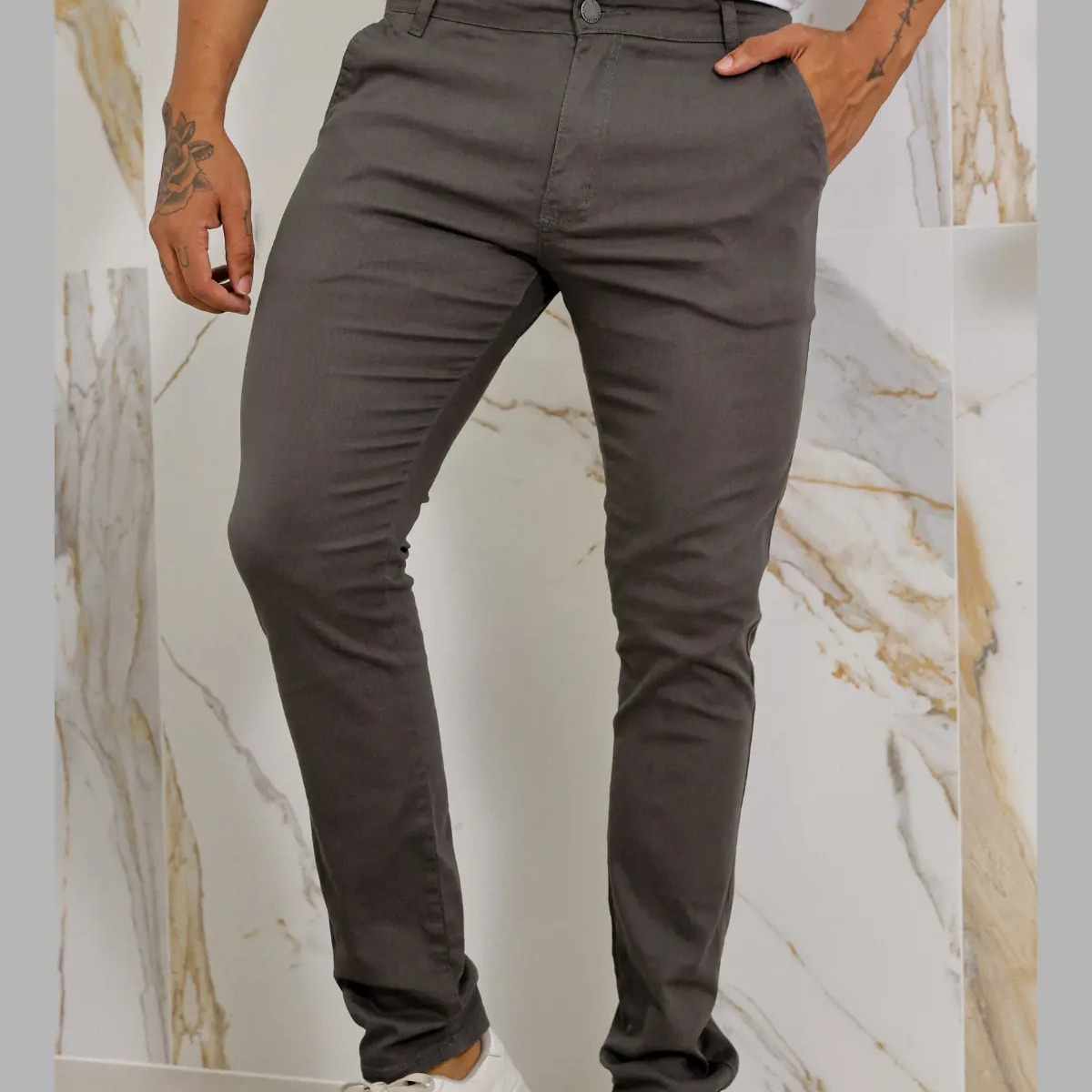 Calça Masculina Sarja Premium Esporte Fino Bolso Faca Lycra