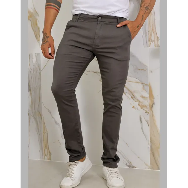 Calça Masculina Sarja Premium Esporte Fino Bolso Faca Lycra