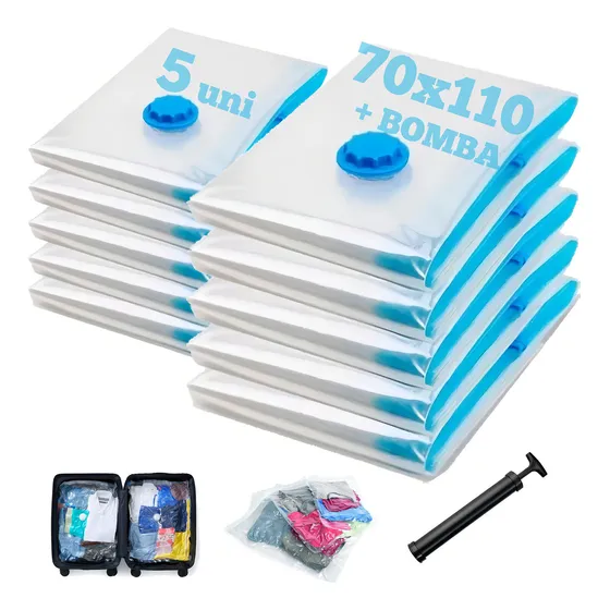 Kit 5 Saco A Vácuo Clink CK4761 Embalagem Organizador Grande 70x110 Bomba