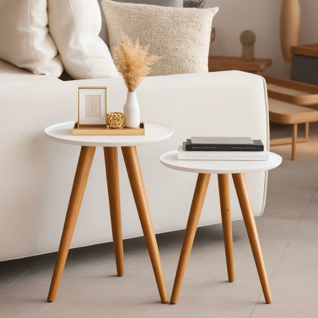 Conjunto 2 Mesas De Canto Lateral Mdf Pé Palito De Sala Sofa
