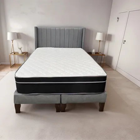 Cama 2 Plazas Con Colchón De 1 Pilo Todos Los Colores. Gris Lineal Con Brazos