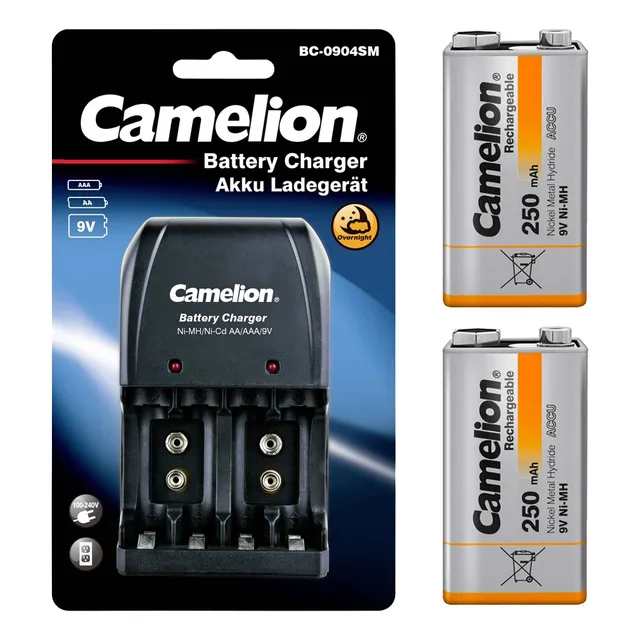 Cargador Con 2 Baterias 9v Recargable De 250mah Camelion