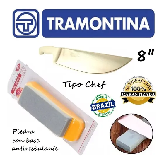 Cuchillo Chef Tramontina 8 Pulgadas + Piedra De Amolar Nueva