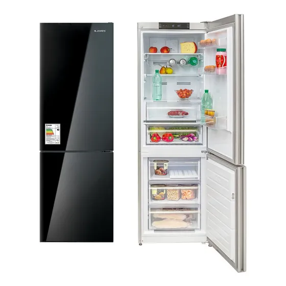 Heladera James 356l Frio Seco Vidrio Negra Combinada Dimm