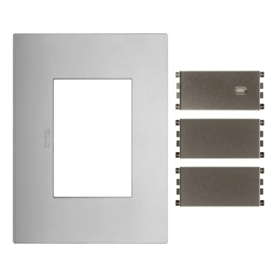 Placa Plata Con Conmutador Y 2 Módulos Ciegos Metal Vimar