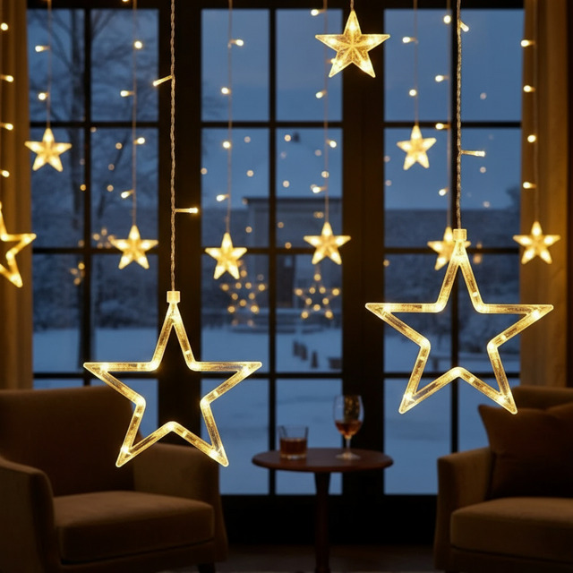 Cascata Led Com Estrelas Decoração 8 Funções Pisca Natal Cascata Led Com Estrelas Decoração 8 Funções Pisca Natal