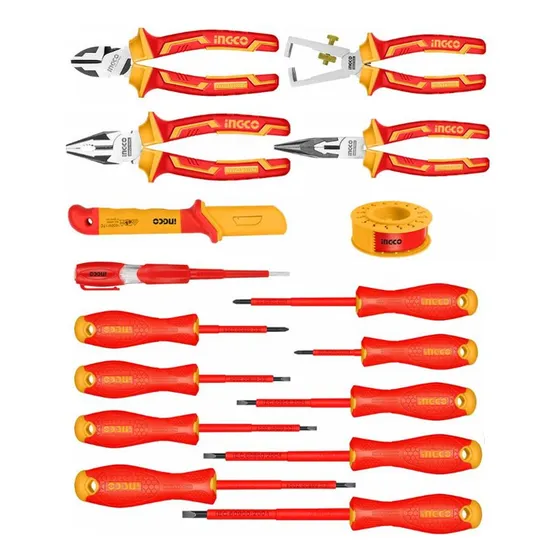 Set Herramientas Manuales Aisladas Dieléctricos 16 Piezas HKITH1601 Ingco Color Rojo