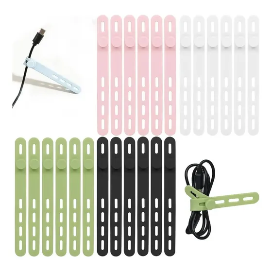 Organizador De Cabos Abraçadeira Silicone Reutilizável 24pçs