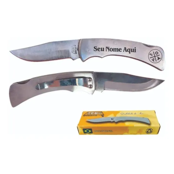 Canivete De Bolso Zebu Barretos Inox   Personalizado Nome
