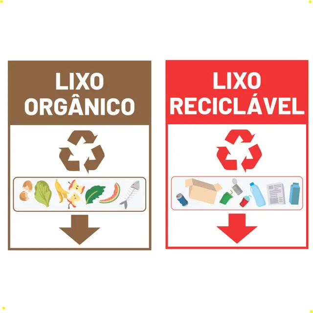 Kit 2 Placas Lixeiras Organico Reciclavel A4 Coleta Seletiva
