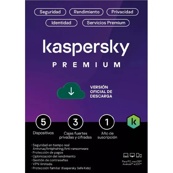 Kaspersky Premium | 5 Dispositivos | 1 Año