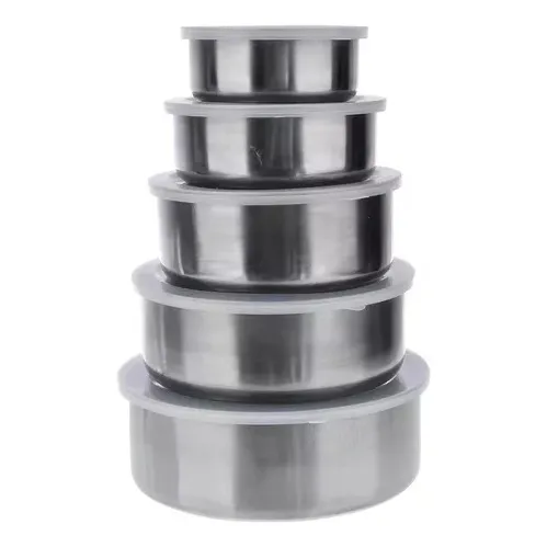 Set 5 Bowls Tapers De Acero Inoxidable Liviano Con Tapa Recipientes Cocina Alimentos Comida Levys Bazar Cocina Metalico
