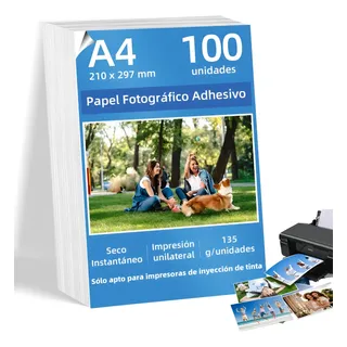 100 Hojas Papel Fotográfico Adhesivo Glossy A4 De 135gr Blanco