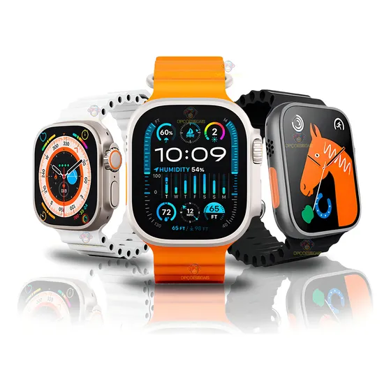 Relogio Inteligente Bazik Smartwatch S9 Ultra Pro Max Prime Caixa Branco Pulseira Laranja Bisel Cinza Desenho da pulseira Mesh