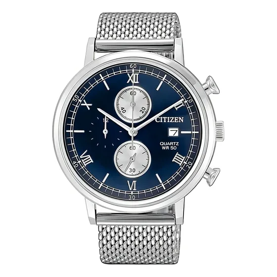 Relógio Citizen Masculino Cronógrafo Tz21143f Azul Aço Cor da correia Prateado Cor do bisel Prata