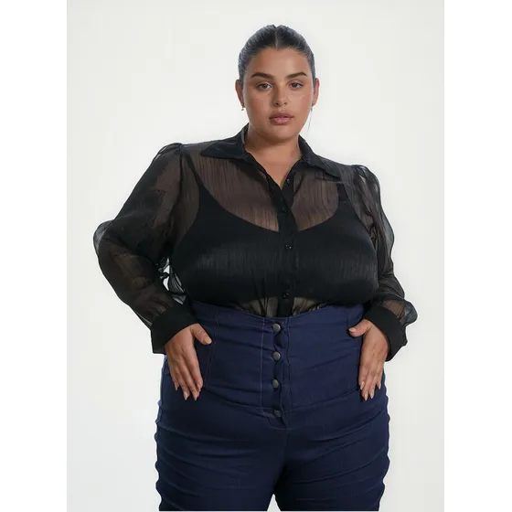 Camisa Translucida De Gasa Con Brillo - Talle Grande Especia