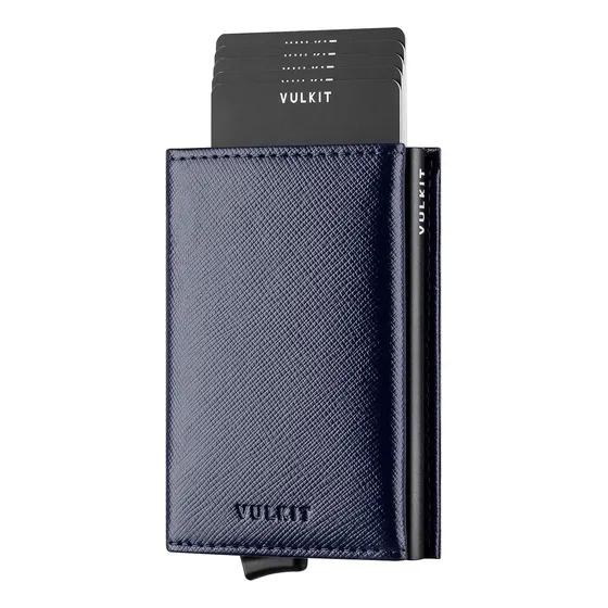 Cartera Para Hombre Vulkit, Patrón Cruzado, Color Azul Naval