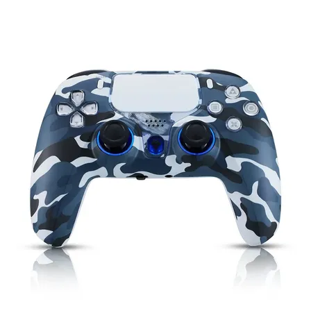 Comando inalámbrico NBCP para PS4/PS3/PC/iOS/Android, giroscopio de 6 ejes, doble vibración, batería de 1200mAh, Hall efecto desencadenantes, tacto, turbo, color azul camuflaje.