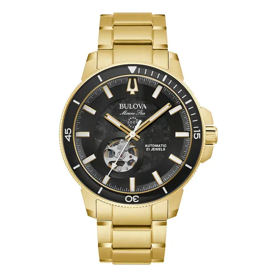 Reloj Bulova Automatico Hombre 97a174 Marine Star Dorado