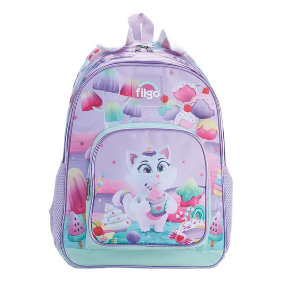 Mochila Escolar Filgo Air 18 PuLG Modelo Gatito Para Nena Color Lila