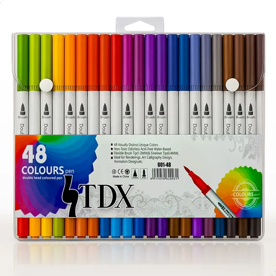 Caneta Brush Pen Canetinhas Canetas Coloridas Escolar Ponta Dupla Estojo Com 48 Cores Touch Cores Fofa Para Livros De Colorir Canetinhas Coloridas Desenho Profissional Ilustrar Profissional Marca Tdx