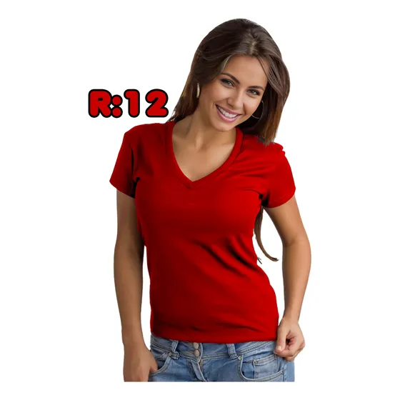 Remera Unicolor Algodón Escote V Mujer Adulto