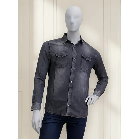 Camisa Hombre Denim Manga Larga Camisa De Mezclilla