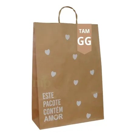 Sacola Kraft De Coração Gg 50 Unidades Preto Gg Coração Detahes Branco