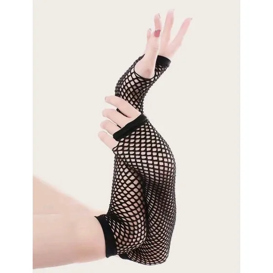 Guantes Mitones De Malla. Largos. Negros. Goth, Kpop.