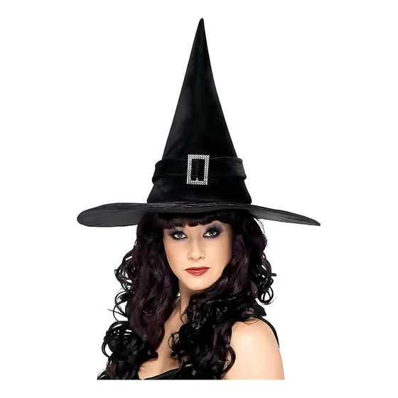 Chapéu De Bruxa Em Veludo Festa Halloween Carnaval Cor Preto