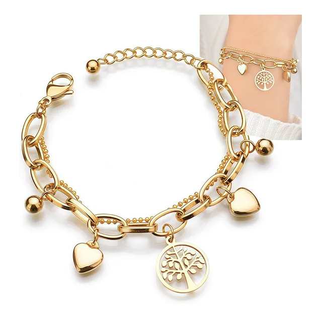 Pulsera En Oro Laminado Con Árbol De La Vida Para Mujer