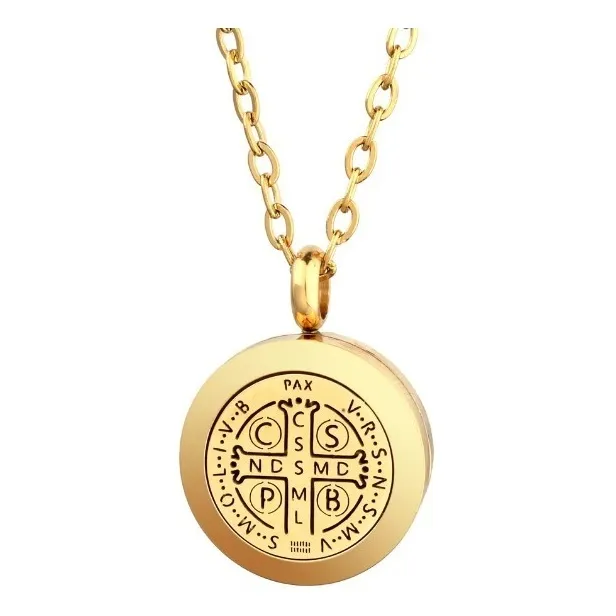 Collar Colgante Cruz San Benito Difusor Para Aromaterapia