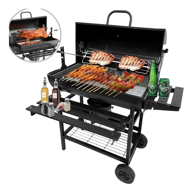 Asador De Carbón Tipo Barrill 70cm Con Asador De Pollo Asado