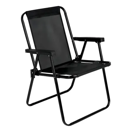 Cadeira De Praia Alta Mor Preta Dobrável Em Aço  Conforto E Resistência Para Praia, Piscina, Camping E Lazer, Estrutura Reforçada, Fácil De Transportar Preto