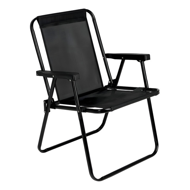 Cadeira De Praia Alta Mor Preta Dobrável Em Aço  Conforto E Resistência Para Praia, Piscin...