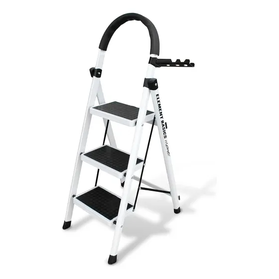 Escalera De Acero Tubular Tipo Tijera Plegable 3 Escalones Color Blanco