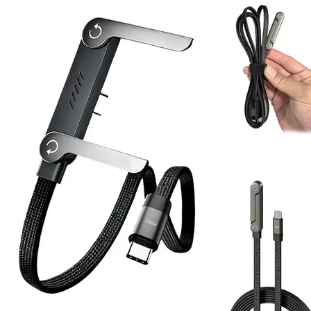 Cable Carga Rápida 240w 2en1 Tipo-c 1.5m Con Soporte 360 Negro