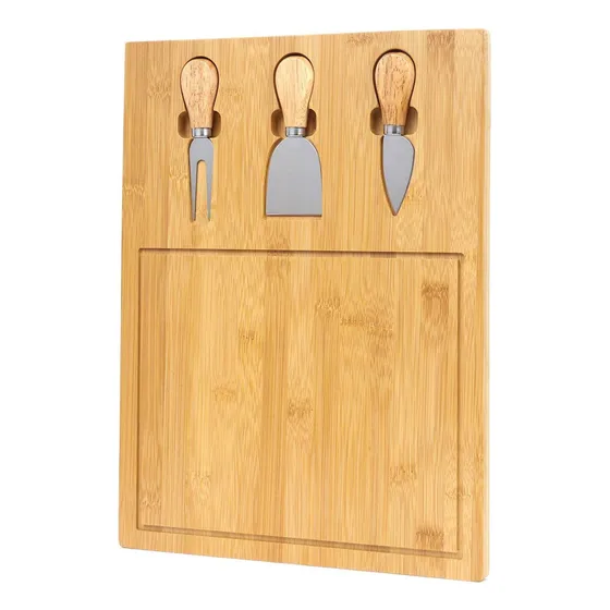 Tabla Para Picar Queso De Madera Bambú + 3 Utensilios Color Beige Liso