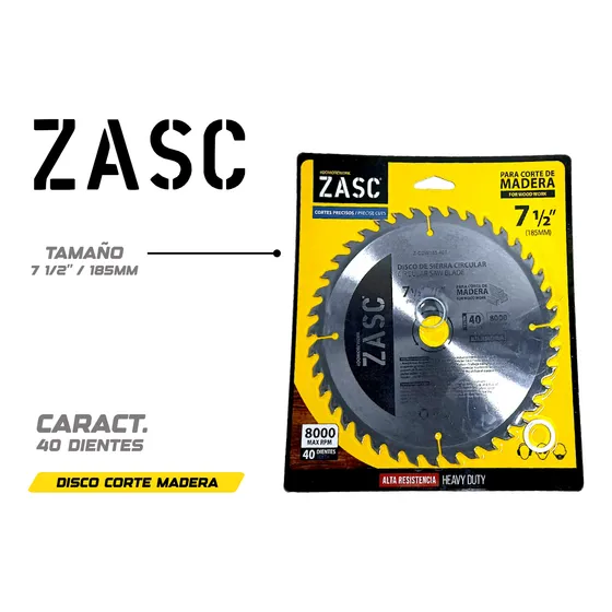 Discos De Corte Madera 7 1/4 / 185mm Zasc 40 Dientes