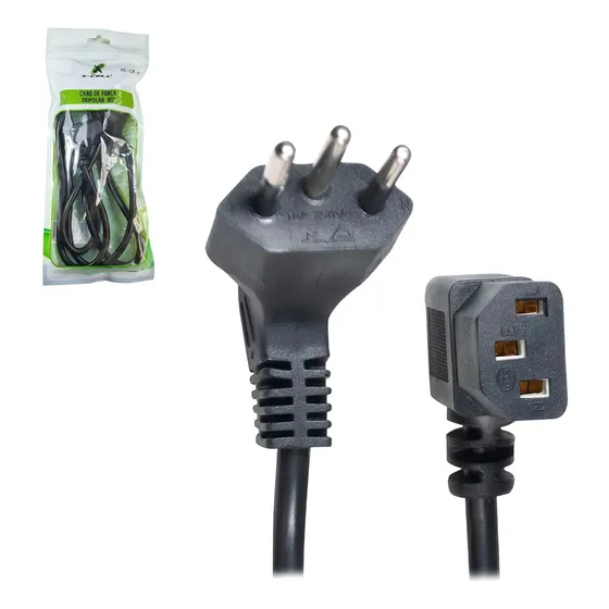 Cabo De Força Curvado 90 Graus Tripolar 1,50m Tipo L Energia 127V/220V Tv LG AOC Monitor 90°