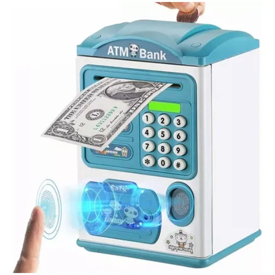 Alcancia Electronica Automatica Caja Fuerte Billetes Monedas Color Azul casa de ahorros