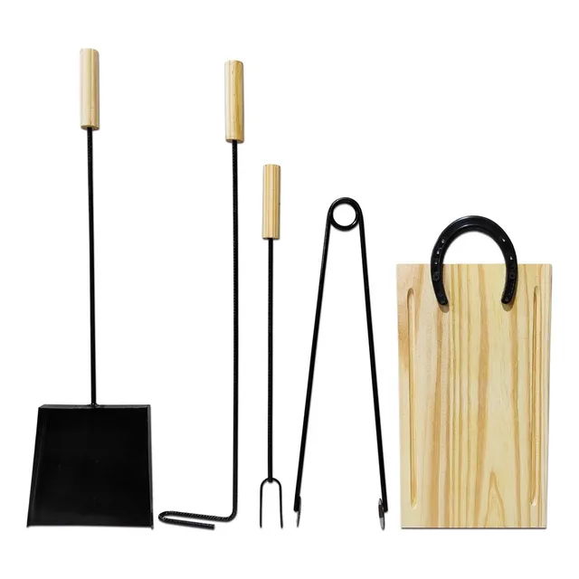 Juego Asador Kit Asado Set Parrillero X5 Pala Atizador Tabla